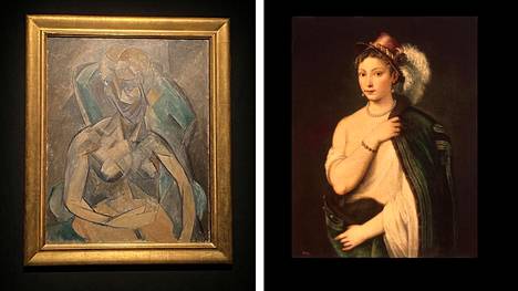 Pablo Picasson maalaus Nuori nainen (1909) on paraikaa esillä Roomassa, Tizianin Nuori nainen höyhenhatussa (n. 1536) Milanossa.