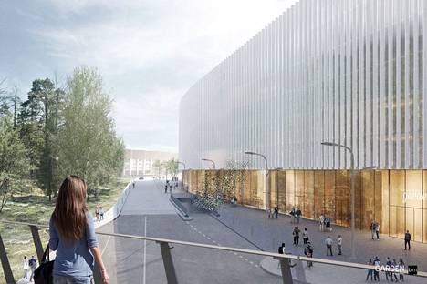 Helsinki Garden -jäähallihanke on suunnitteilla nykyisen jäähallin tuntumaan Nordenskiöldinkadun varteen. Havainnekuva on vuodelta 2020.
