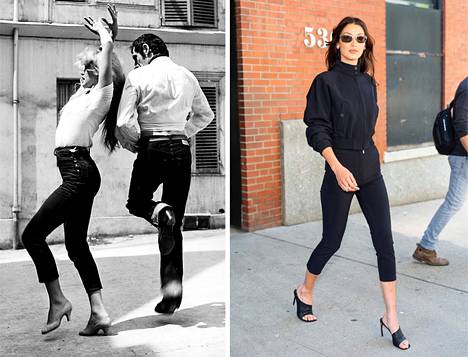 French actress Birgitte Bardot (left) danced in 1958 wearing capris.  Last May, American model Bella Hadid wore capris in New York.