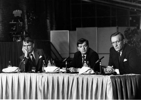 Presidenttiehdokkaat vaalivuonna 1988: Mauno Koivisto, Paavo Väyrynen ja Harri Holkeri.