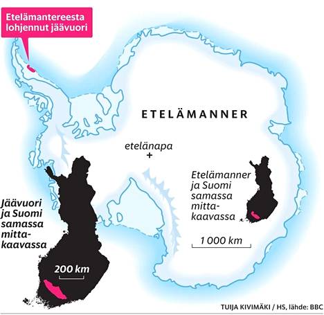 BBC: Maailman suurin jäälautta lähti liikkeelle Etelämantereelta pohjoiseen  - Ulkomaat 