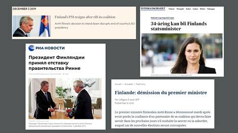 Suomen hallituskriisistä kirjoitettiin Financial Timesissa (oik. ylhäällä), Svenska Dagbladetissa, Ria Novostilla ja Le Figarossa.
