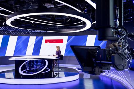 News studio at the Polish public service television company.  The main news broadcast has been moved from the studio in the center of the city due to the protests caused by the former ruling party.