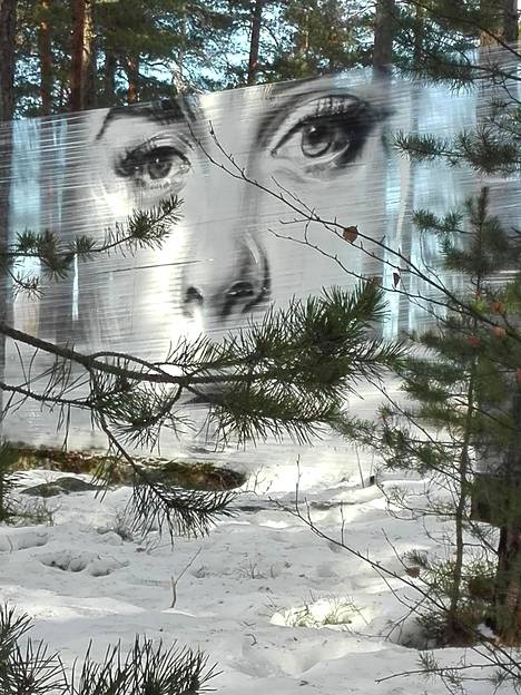 Espoolainen Maarit Aittala kuvasi David Popan muoviin maalaamat kasvot kävelyretkellään.