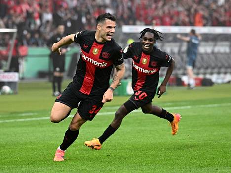 Granit Xhaka (left) scored the only goal of the German Cup final.