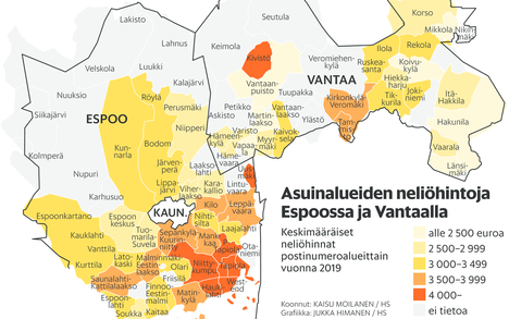 Vantaan kalleimmilla asuinalueilla saa edelleen lukaalin espoolaisen  rivitaloasunnon hinnalla – Muutama ratkaiseva tekijä on houkutellut jo  pitkään hyvätuloisia asukkaita Espooseen - Kaupunki 