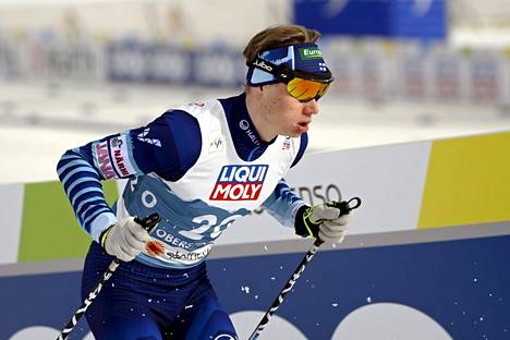 Perttu Reponen saavutti Val di Fiemmessä uransa parhaan maailmancupin sijoituksen. Kuva Oberstdorfin MM-hiihdoista maaliskuulta 2021.