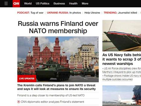 Suomen Nato-päätös näkyi yhdysvaltalaisen CNN:n etusivulla.