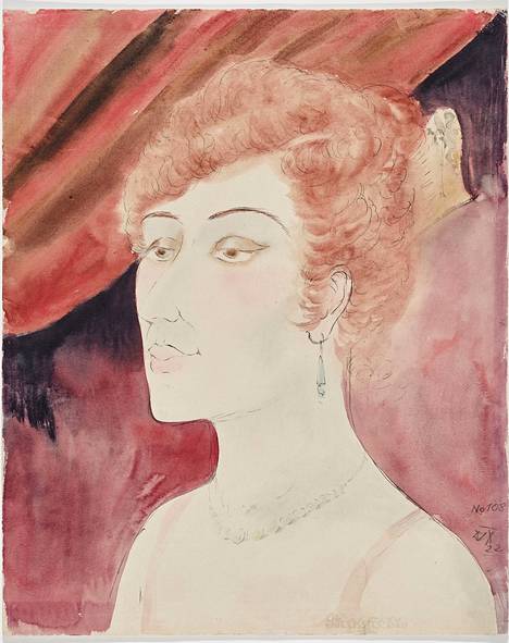 Otto Dix's watercolor painting Dame in der Loge (1922).