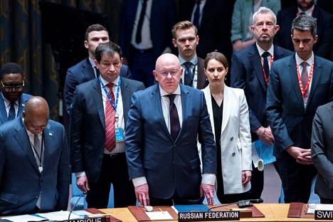 Venäjän edustajia YK:n turvallisuusneuvoston kokouksessa 24. helmikuuta 2023.