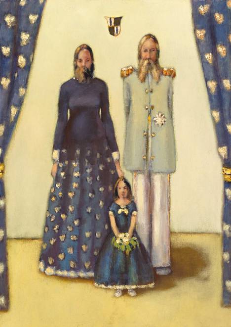 Wallensköldin maalausten kuvakieli nojaa vahvasti taidehistoriaan, etenkin muotokuvamaalauksen perinteeseen. Kuvassa Ruhtinaan perhe (2007).
