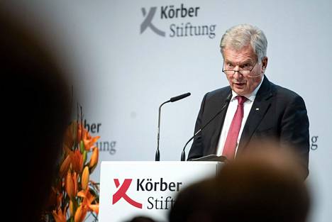 Tasavallan presidentti Sauli Niinistö puhui Körber-säätiön tilaisuudessa maanantaina.