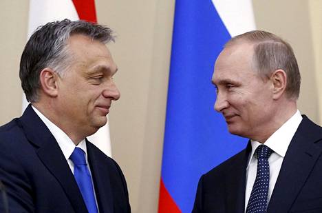 Unkarin pääministeri Viktor Orban (vas.) ja Venäjän presidentti Vladimir Putin Moskovassa helmikuussa 2016.