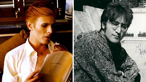 Kirjassa ystävälliset starat, kuten David Bowie (vas.) ja John Lennon, ottavat Utopia Avenuen keltanokat osaksi musiikin suurta veljeskuntaa. 