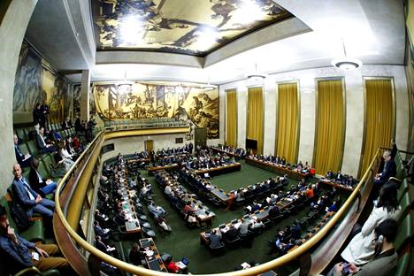Kansainvälisen aseidenriisuntakonferenssin kokous Genevessä viime helmikuussa.