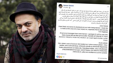 Hakkeri kaappasi Hassan Blasimin Facebook-tilin ja uhkaili tätä, koska suomalaiskirjailija oli ”puhunut pahaa irakilaisista”