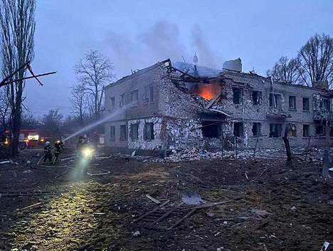 The house destroyed in the bombing in Starobilsk in the Luhansk region in a picture released on Friday.