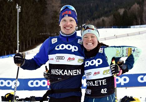 Iivo ja Kerttu Niskanen suksitesteissä Tour de Ski -kiertueella tammikuussa 2020.