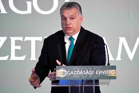 Unkarin pääministeri Viktor Orbán puhui liike-elämän konferenssissa Budapestissa helmikuun lopulla.
