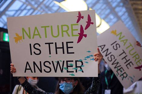YK:n luontokokouksessa Montrealissa sovittiin muun muassa luonnonsuojelutavoitteista. Mielenosoittajia Montrealissa Kanadassa 7. joulukuuta.
