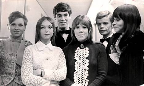 Vuoden 1968 viisukarsinoissa mittaa ottivat Inga Sulin (vas.), Kristiina Hautala, Johnny Liebkind, Anki Lindqvist, Aarno Raninen ja Irina Milan.
