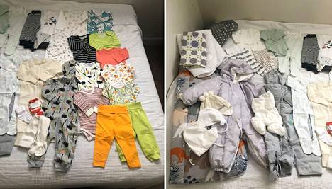 Jenna Pellikka sai äitiyspakkauksen vuonna 2019. ”Osa tuotteista oli kivoja, mutta esimerkiksi kirkkaan vihreät ja oranssit vaatteet jäivät käyttämättä, koska ne eivät osuneet omaan tyyliin”, Pellikka sanoo.