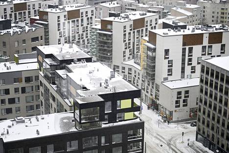 Asuntojen myyntiajat ovat pidentyneet noin kuukaudella pääkaupunkiseudulla. Kerrostaloja Helsingin Jätkäsaaressa.