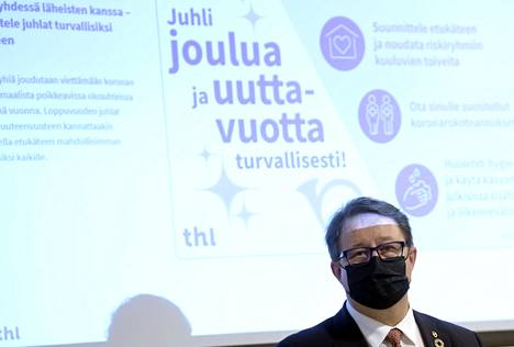 Terveyden ja hyvinvoinnin laitoksen johtaja Mika Salminen koronavirustilannetta käsittelevässä tilannekatsauksessa joulukuun lopussa.