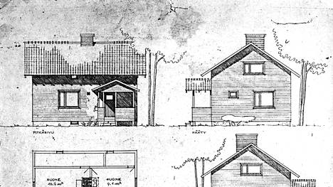 Jälleenrakennuksessa käytettiin tyyppitalojen piirustuksia. Tämä arkkitehti Erkki Koiso-Kanttilan piirtämä rintamamiestalon malli oli yksi Lapin rakennuspiirin talotyyppi.