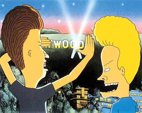 Tv-sarja laajeni tie-elokuvaksi Beavis and Butt-Head Do America vuonna 1996. Päähahmoja naurattaa slangissa erektioon viittaava sana wood, suomeksi puu.