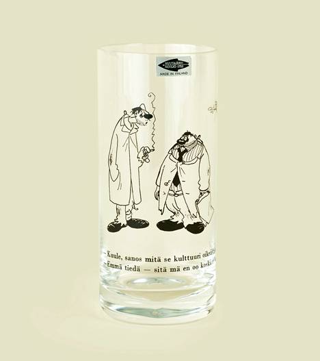 Kari Suomalainen piirtämät rappioalkoholistit grogilasissa oli Nuutajärven lasitehtaan mielestä mainio idea vuonna 1970. 