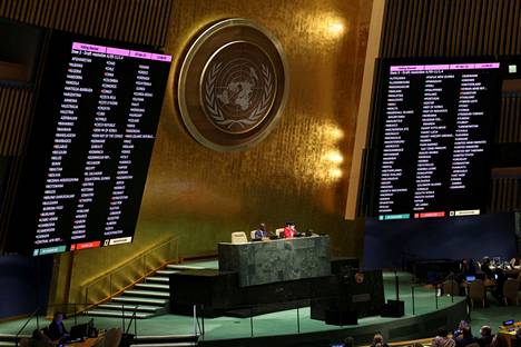 YK:n yleiskokouksen äänestystulokset julkistettiin äänestyksen jälkeen ja Venäjän erottaminen ihmisoikeusneuvostosta hyväksyttiin.