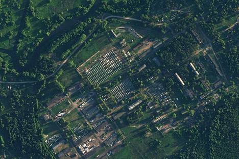 A satellite view of the Wagner Forces military base in Tsel, Mogilev region, Belarus on July 19, 2023.