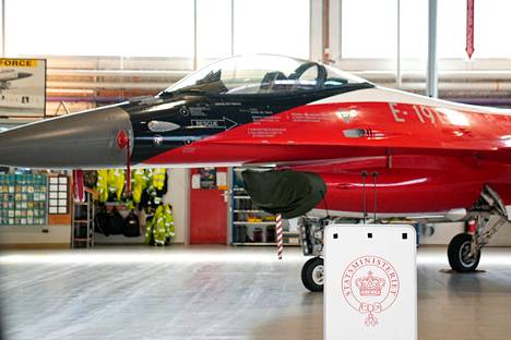 A Danish F-16 fighter at Skrydstrup Air Base on Sunday.