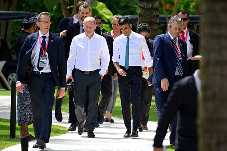Saksan liittokansleri Olof Scholz ja Britannian pääministeri Rishi Sunak keskustelivat viime marraskuussa G20-maiden johtajien huippukokouksen yhteydessä Indonesiassa Balilla.