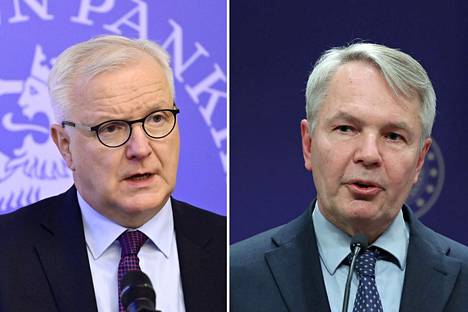 Suomen Pankin pääjohtaja Olli Rehn (kesk) ja ulkoministeri Pekka Haavisto (vihr).