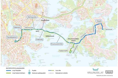 Kruunuvuoren siltojen raitiovaunuyhteys maksaa 90 miljoonaa lisää –  Helsingin kaupunginvaltuusto joutuu päättämään asiasta uudelleen - Kaupunki  