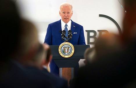 Yhdysvaltain presidentti Joe Biden puhui yritysjohtajille Washingtonissa maanantaina.