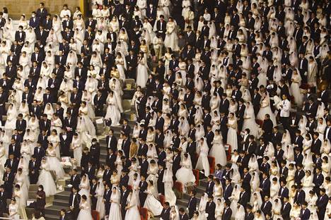 Thousands of couples attended a Unification Church mass wedding in Gapyeong, South Korea in February 2020.