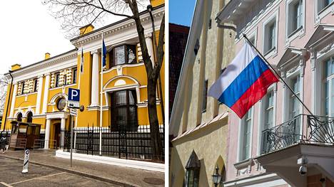 Suurlähettiläs Margus Laidren pitää poistua Venäjältä 7. helmikuuta mennessä, kertoo venäläinen Tass. Kuvassa on Viron Moskovan-suurlähetystö (vas.) ja Venäjän Tallinnan-suurlähetystö. 