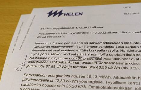 Helen ilmoitti lokakuussa nostavansa sähkön hintaa joulukuun alussa.