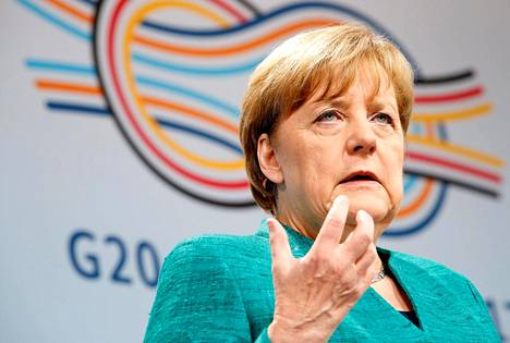 Saksan liittokansleri Angela Merkel puhui lauantaina G20-kokouksessa Hampurissa.