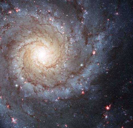 Avaruusteleskooppi Hubblen näkemys galaksista NGC 628 näyttää tällaiselta. Kuva julkaistiin vuonna 2007.
