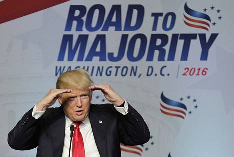Presidentinvaalikampanjaa käynyt Donald Trump esiintyi vaalitilaisuudessa Washingtonissa heinäkuussa 2016.