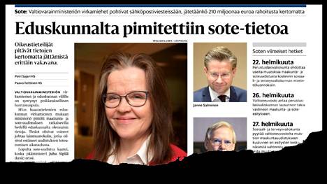 Helsingin Sanomat kertoi perjantaina, kuinka valtiovarainministeriön virkamiehet pimittivät eduskunnalta maakunta- ja sote-uudistuksen 210 miljoonan euron rahoitusongelman.