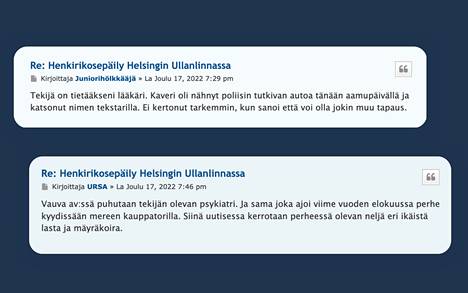 Ullanlinnan henkirikosta puitiin Murha.info-sivustolla monessa eri ketjussa tuhansien viestien verran.