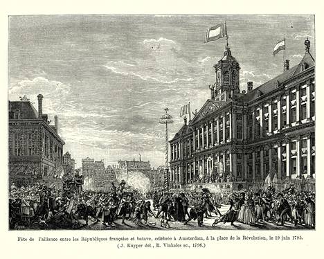 Ranskan ja Batavian tasavallan yhdistymisen juhlintaa Amsterdamissa 1795. 