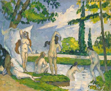 Paul Cézanne maalasi Kylpijät-teoksensa vuosina 1874–75, öljy kankaalle. – The Metropolitan Museum of Art, New York.