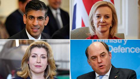 Rishi Sunak, Liz Truss, Penny Mordaunt ja Ben Wallace ovat vahvoilla kilpailussa Britannian seuraavan pääministerin paikasta.