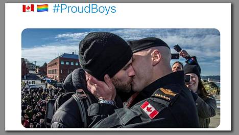 Yhdysvallat | Proud boys -äärioikeisto­ryhmän nimi valjastettiin uuteen käyttöön Twitterissä: aihetunniste täyttyi onnellisten miespariskuntien kuvilla